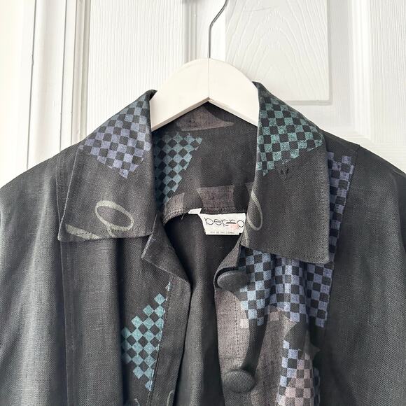 Beppa Vintage Black Linen Art To Wear Long Jumper Overall Dress Jacket Set Small - Picture 9 of 11